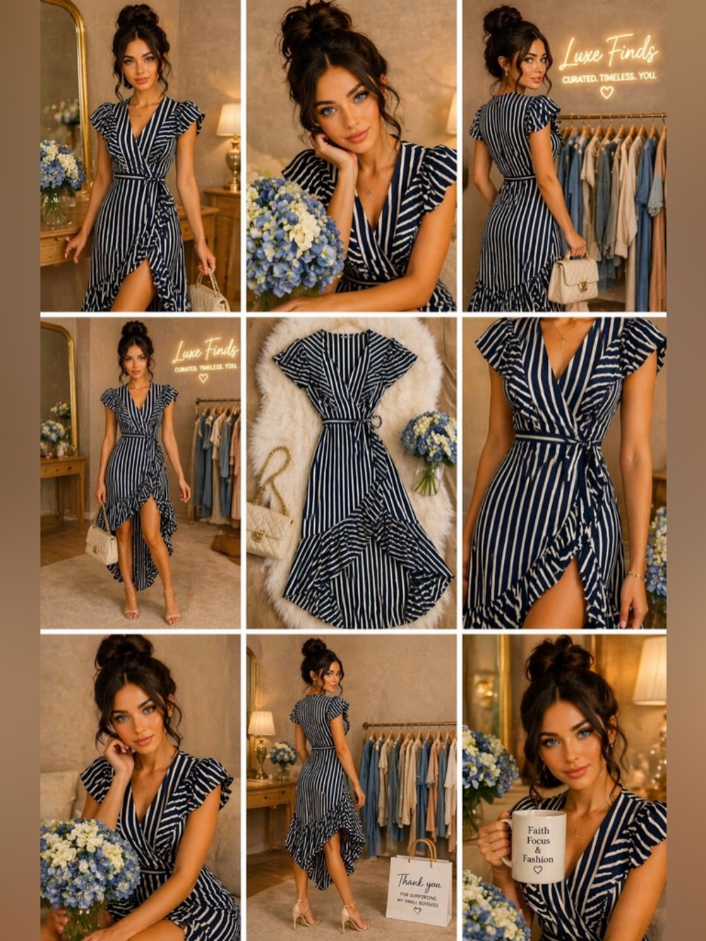 Classic Navy & White Striped Wrap Dress - Chic Women's Summer Dress